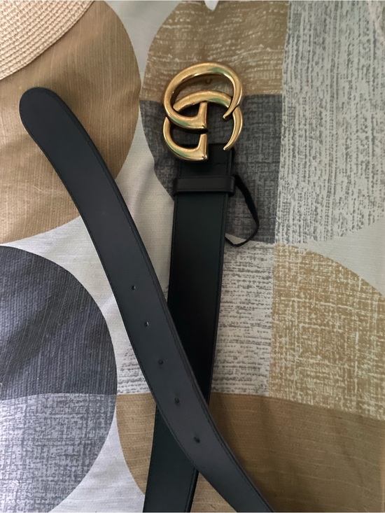 WIDE Gucci Black Leather Belt with Gold Double G Buckle main image 6